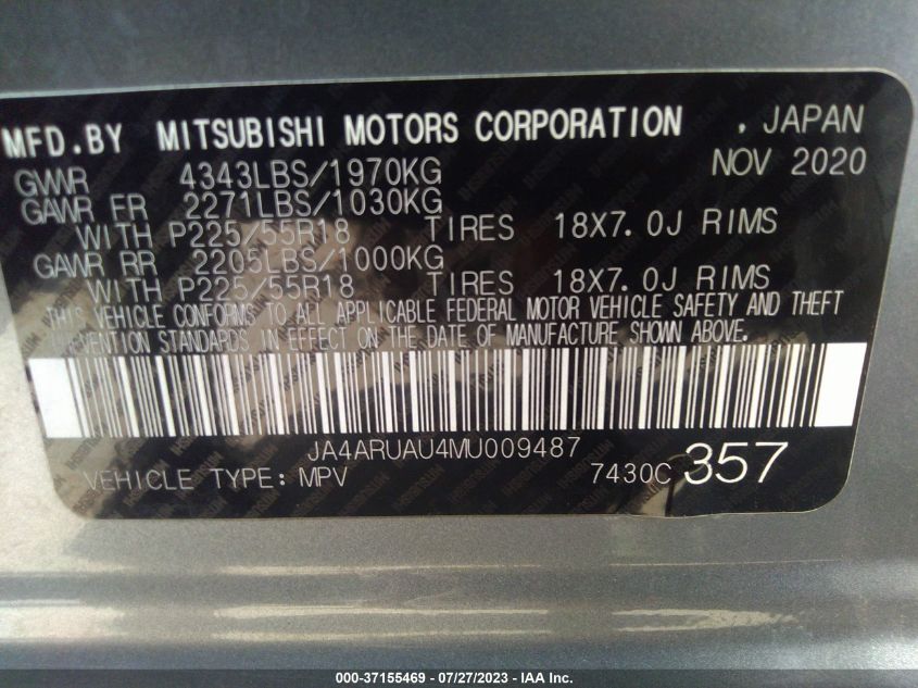 2021 MITSUBISHI OUTLANDER SPORT ES/SE/LE/BE - JA4ARUAU4MU009487