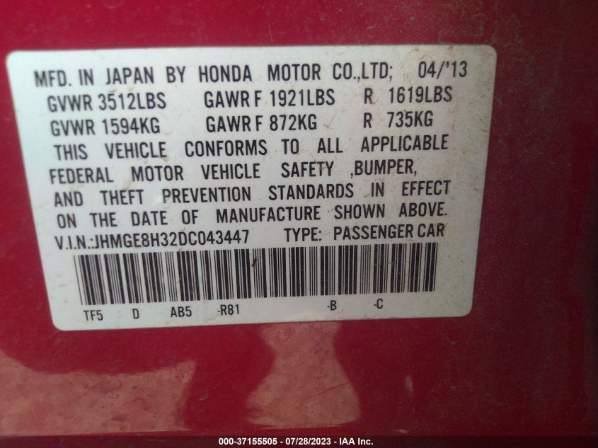 2013 HONDA FIT - JHMGE8H32DC043447