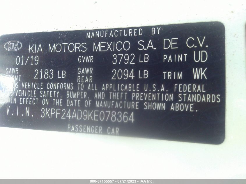2019 KIA FORTE LXS - 3KPF24AD9KE078364