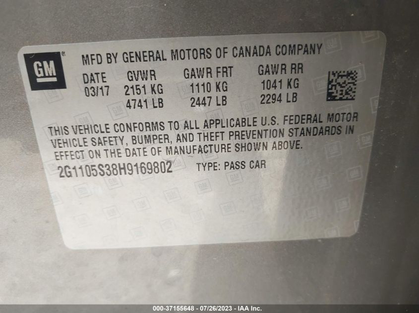 2017 CHEVROLET IMPALA LT - 2G1105S38H9169802