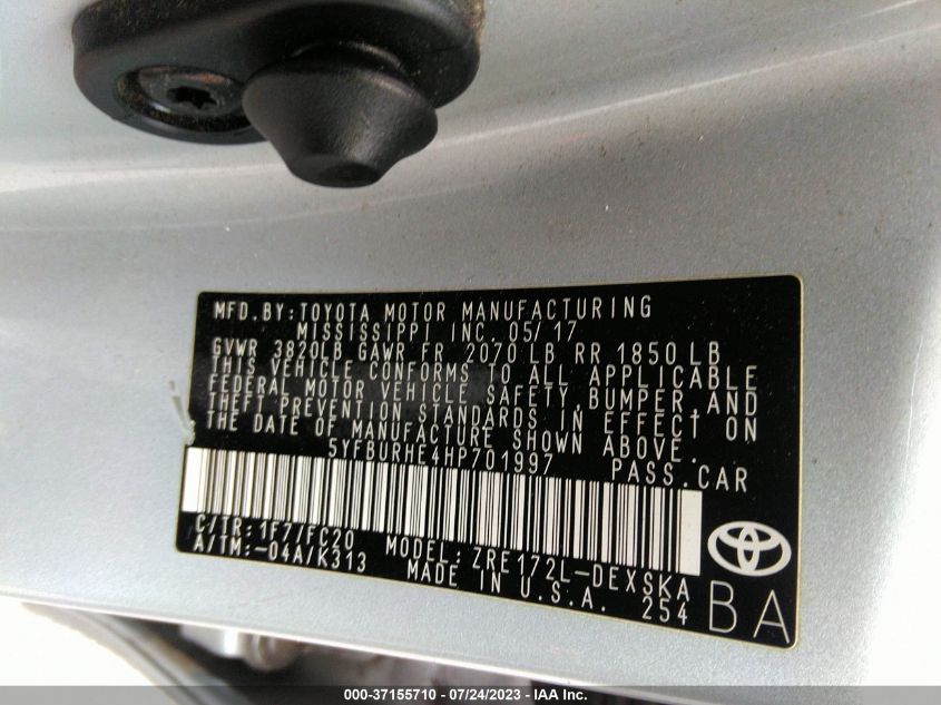 2017 TOYOTA COROLLA L/LE/XLE/SE - 5YFBURHE4HP701997