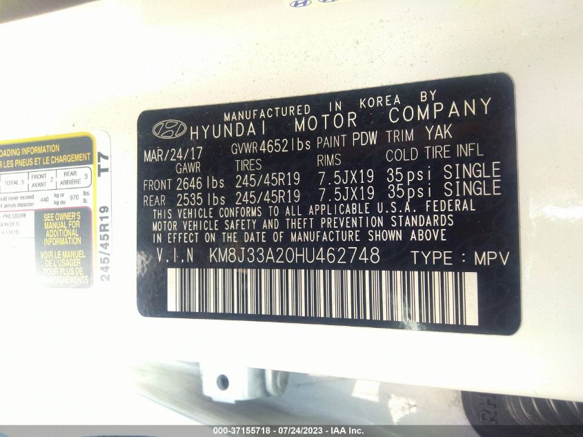 2017 HYUNDAI TUCSON SPORT - KM8J33A20HU462748