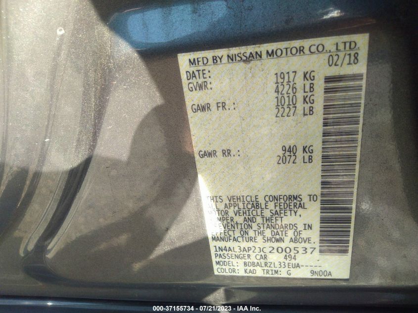 2018 NISSAN ALTIMA 2.5 SL - 1N4AL3AP2JC200537