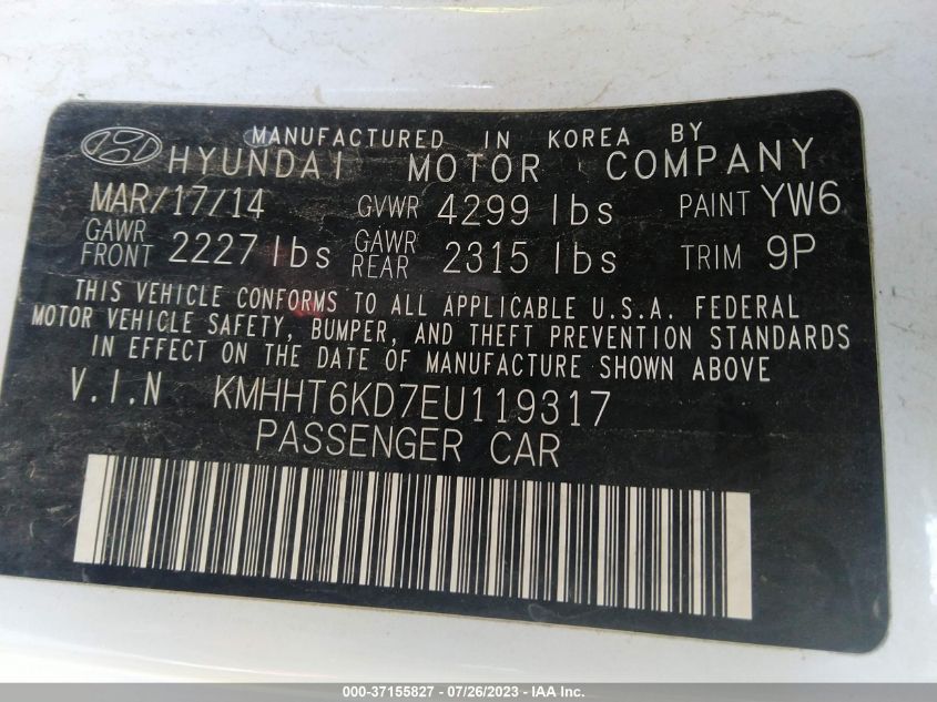 2014 HYUNDAI GENESIS COUPE 2.0T R-SPEC KMHHT6KD7EU119317