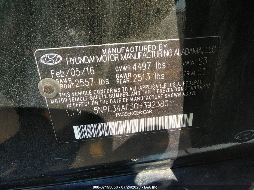 2016 HYUNDAI SONATA SPORT/LIMITED - 5NPE34AF3GH392380