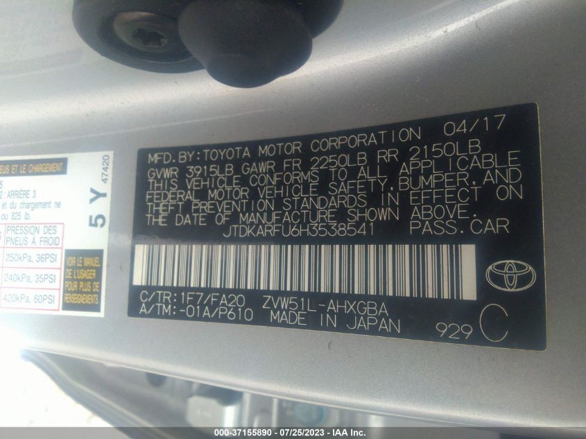 2017 TOYOTA PRIUS TWO/TWO ECO/THREE - JTDKARFU6H3538541
