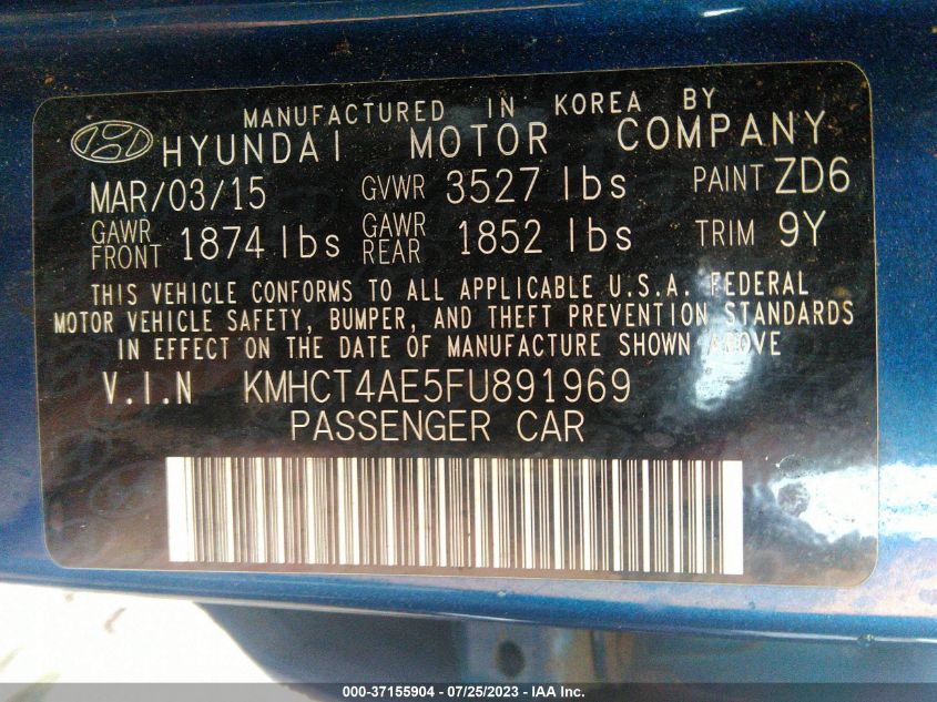 2015 HYUNDAI ACCENT GLS - KMHCT4AE5FU891969