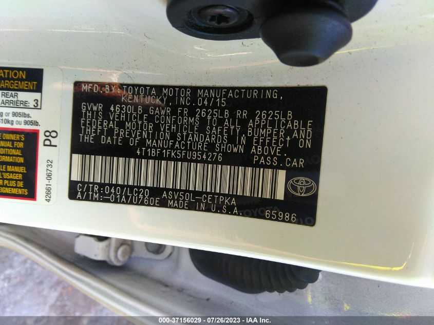 2015 TOYOTA CAMRY XLE/SE/LE/XSE - 4T1BF1FK5FU954276