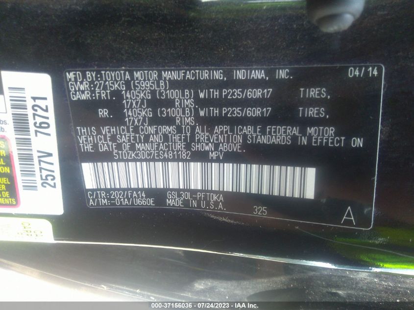 2014 TOYOTA SIENNA L - 5TDZK3DC7ES481182