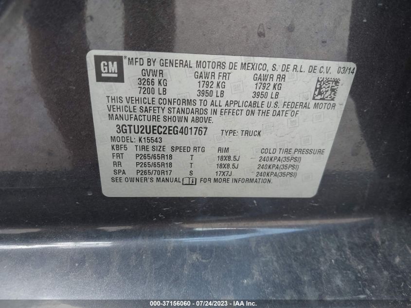 2014 GMC SIERRA 1500 SLE - 3GTU2UEC2EG401767