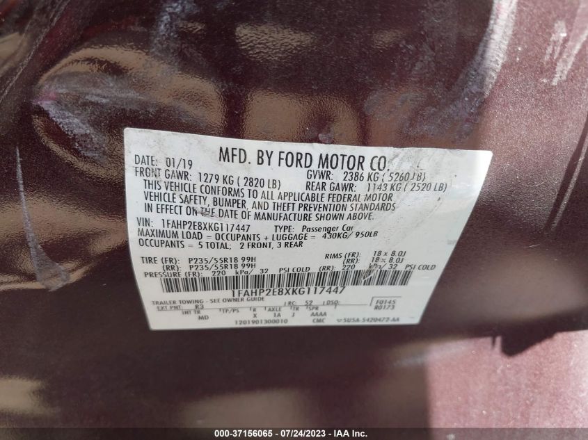 2019 FORD TAURUS SEL - 1FAHP2E8XKG117447