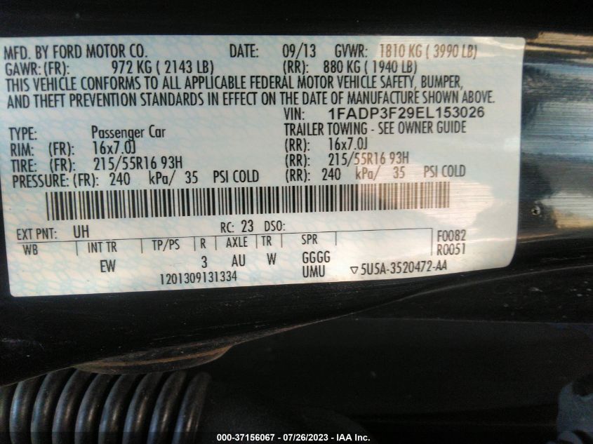 2014 FORD FOCUS SE - 1FADP3F29EL153026