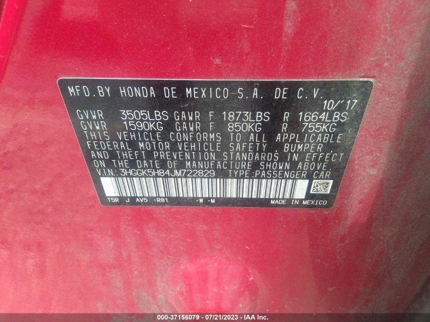 2018 HONDA FIT EX - 3HGGK5H84JM722829
