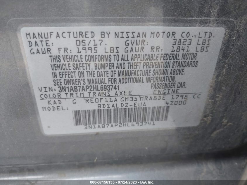 2017 NISSAN SENTRA SV - 3N1AB7AP2HL693741
