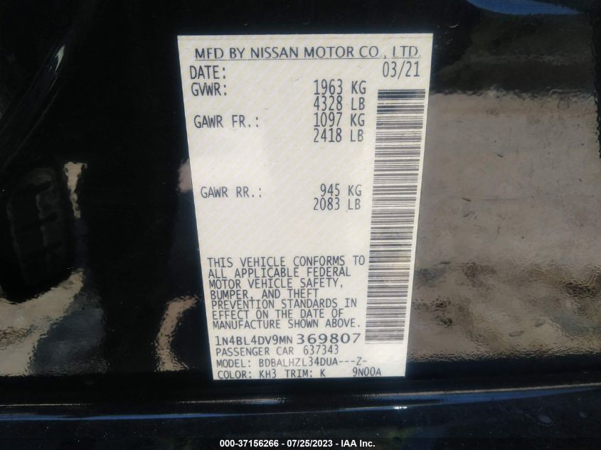 2021 NISSAN ALTIMA 2.5 SV - 1N4BL4DV9MN369807