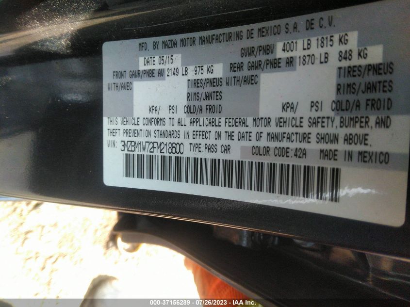 2015 MAZDA MAZDA3 I GRAND TOURING - 3MZBM1W72FM218600