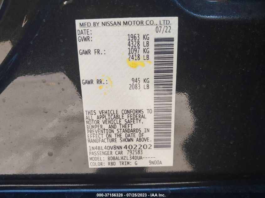 2022 NISSAN ALTIMA 2.5 SV - 1N4BL4DV8NN402202