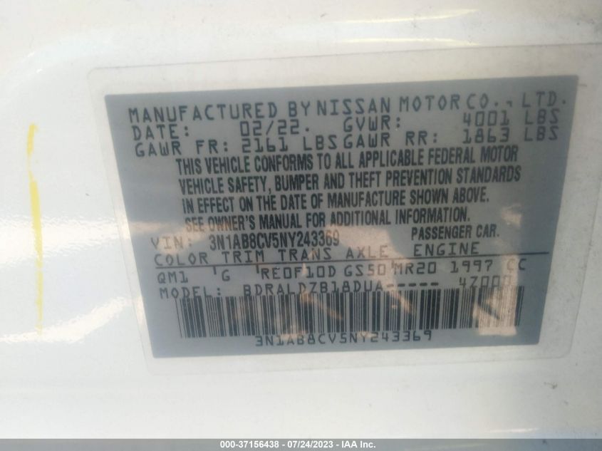 2022 NISSAN SENTRA SV - 3N1AB8CV5NY243369
