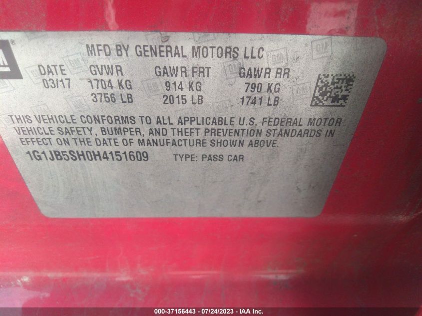 2017 CHEVROLET SONIC LS - 1G1JB5SH0H4151609