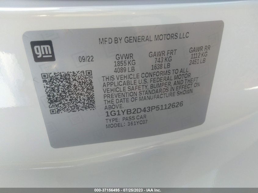 2023 CHEVROLET CORVETTE 2LT - 1G1YB2D43P5112626