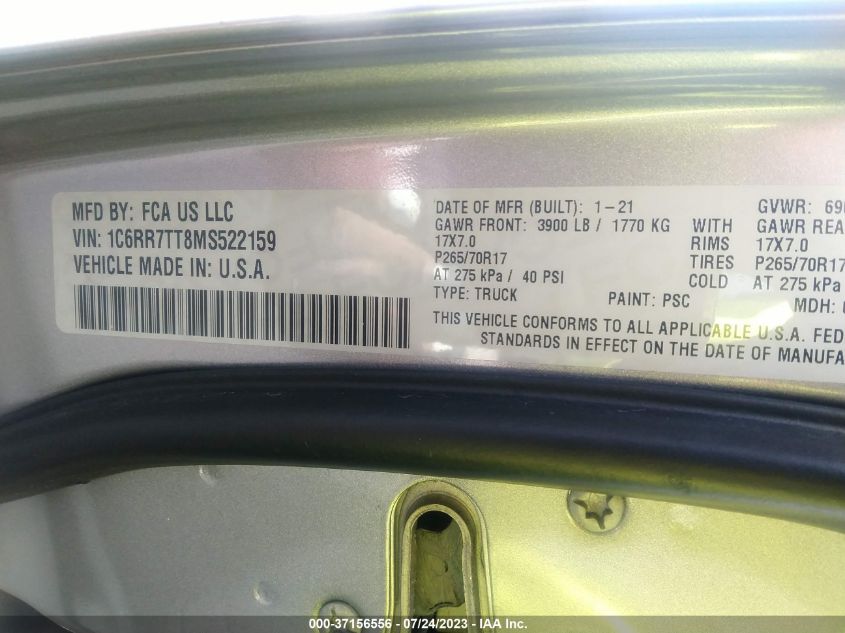 2021 RAM 1500 CLASSIC SLT - 1C6RR7TT8MS522159