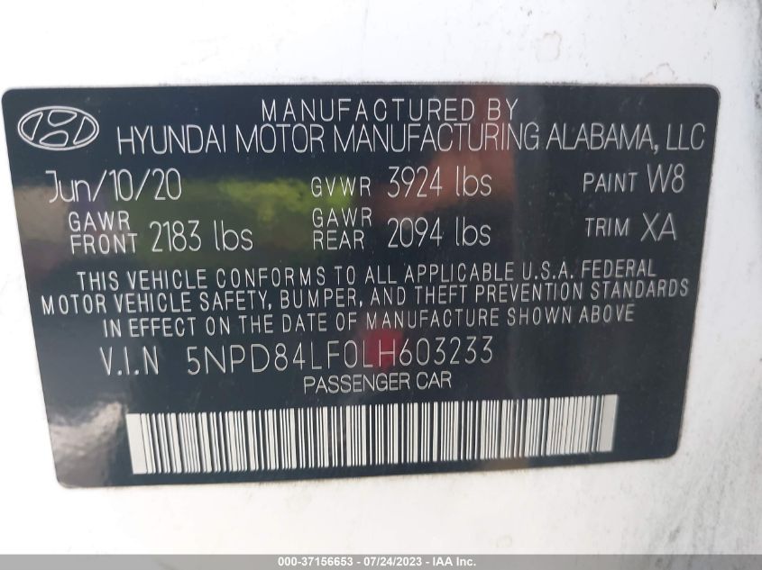 2020 HYUNDAI ELANTRA SEL/VALUE/LIMITED - 5NPD84LF0LH603233