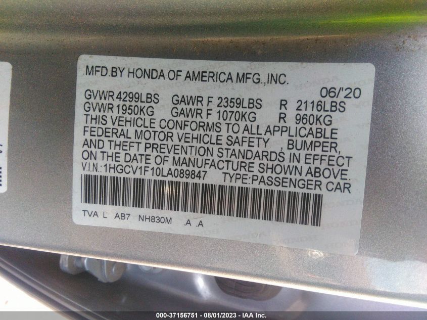 2020 HONDA ACCORD SEDAN LX - 1HGCV1F10LA089847