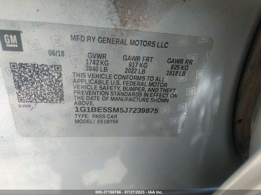 2018 CHEVROLET CRUZE LT - 1G1BE5SM5J7239875