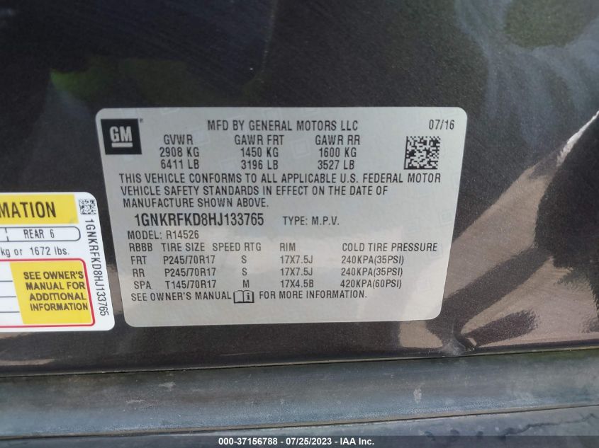 2017 CHEVROLET TRAVERSE LS - 1GNKRFKD8HJ133765