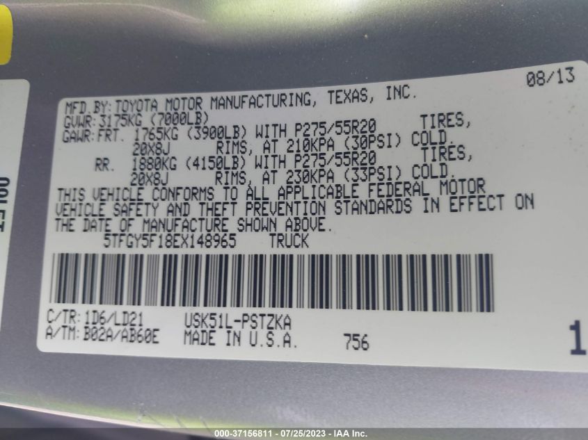 2014 TOYOTA TUNDRA 2WD TRUCK 1794/PLATINUM 5TFGY5F18EX148965