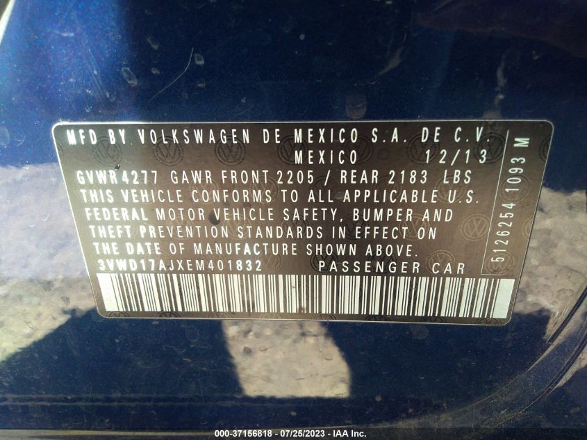 2014 VOLKSWAGEN JETTA SEDAN SE - 3VWD17AJXEM401832