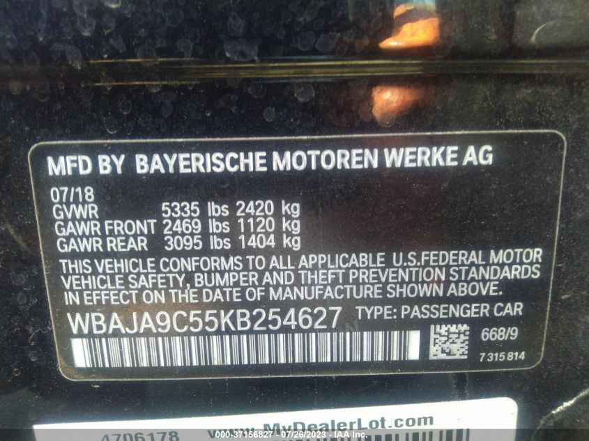 2019 BMW 5 SERIES 530E IPERFORMANCE - WBAJA9C55KB254627