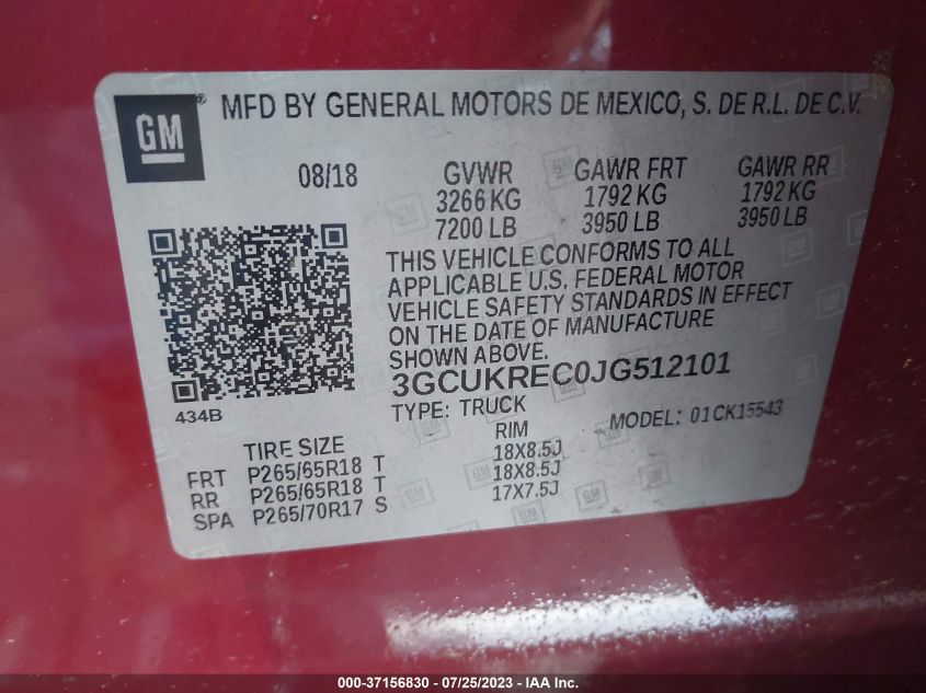 2018 CHEVROLET SILVERADO 1500 LT - 3GCUKREC0JG512101