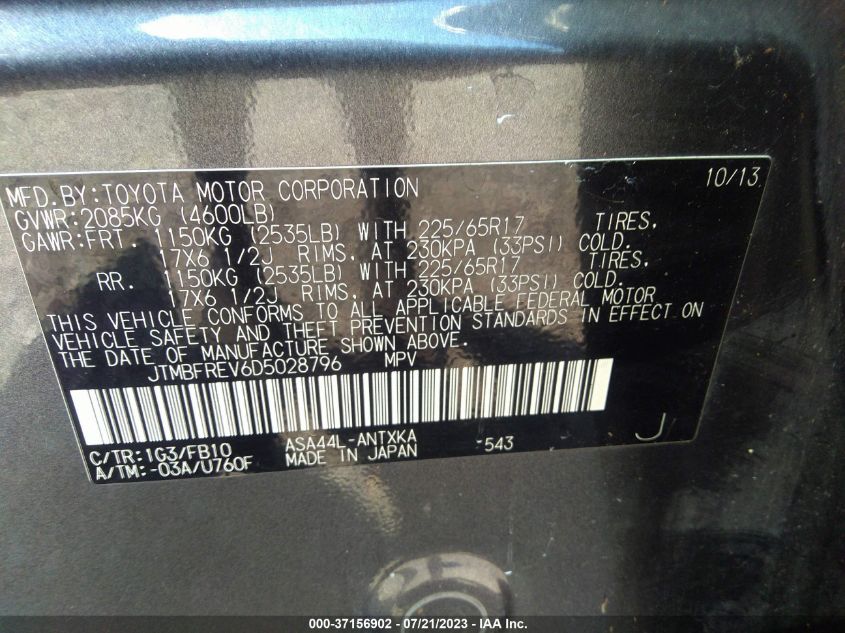 2013 TOYOTA RAV4 LE - JTMBFREV6D5028796
