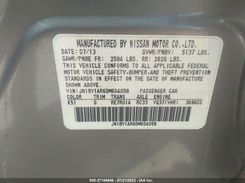 2013 INFINITI M37 X JN1BY1AR6DM604058