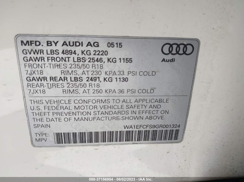 2016 AUDI Q3 PREMIUM PLUS - WA1EFCFS9GR001324