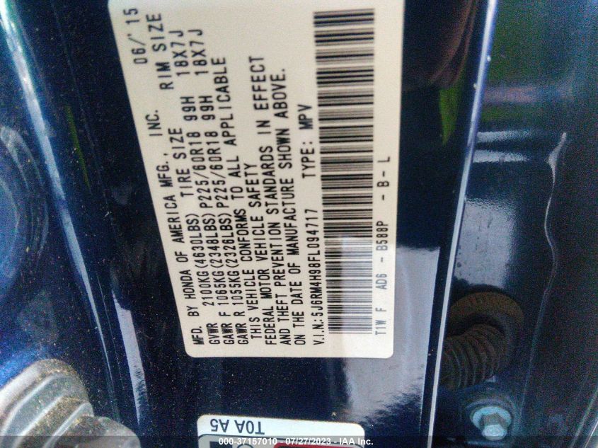 2015 HONDA CR-V TOURING - 5J6RM4H98FL094717