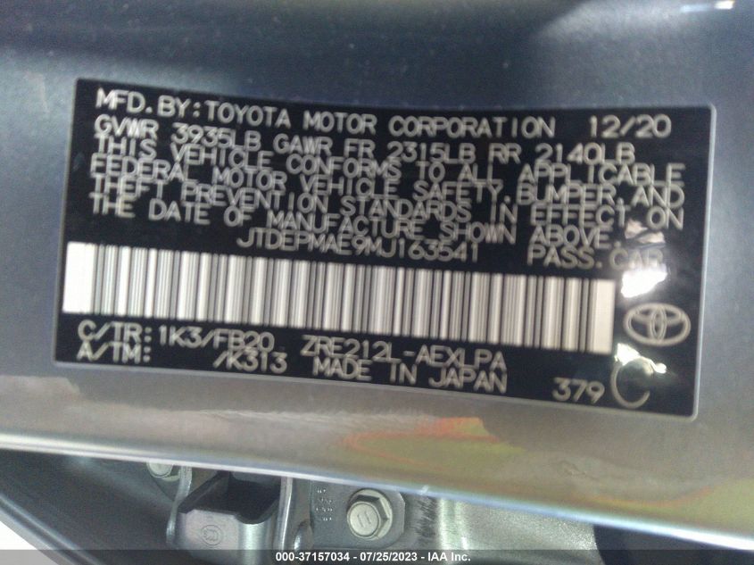 2021 TOYOTA COROLLA LE - JTDEPMAE9MJ163541