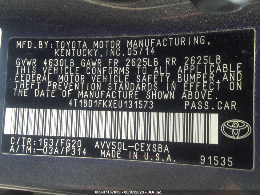 2014 TOYOTA CAMRY HYBRID LE/XLE/SE LIMITED EDITION - 4T1BD1FKXEU131573