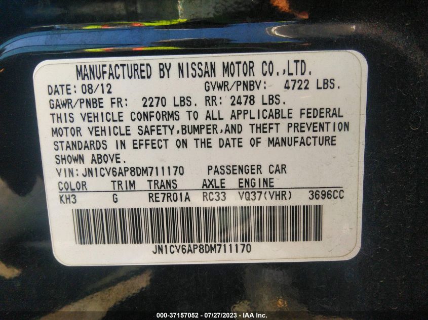 2013 INFINITI G37 SEDAN JOURNEY JN1CV6AP8DM711170