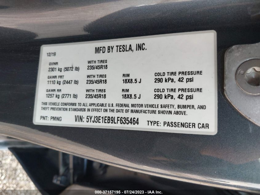 2020 TESLA MODEL 3 - 5YJ3E1EB9LF635464
