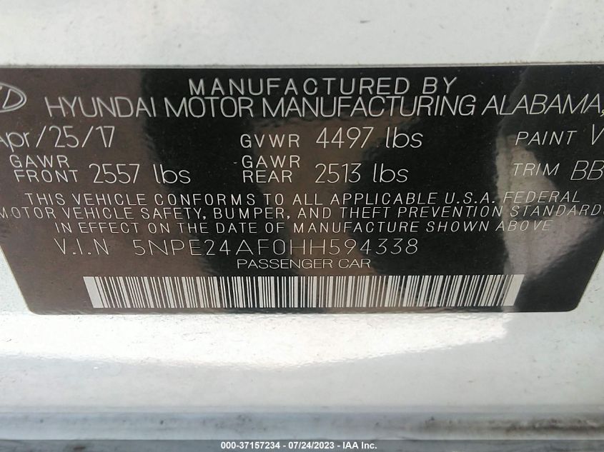 2017 HYUNDAI SONATA SE - 5NPE24AF0HH594338