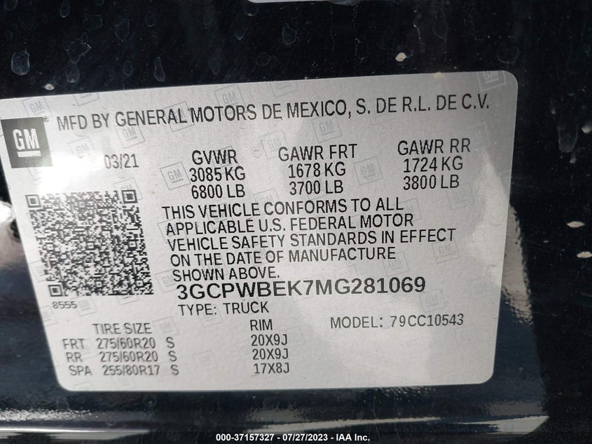 VIN 3GCPWBEK7MG281069 2021 CHEVROLET SILVERADO 1500 CUSTOM