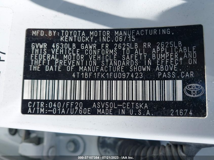 2015 TOYOTA CAMRY XLE/SE/LE/XSE - 4T1BF1FK1FU097423
