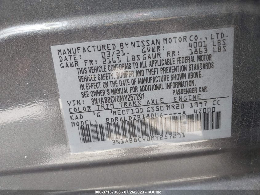 2021 NISSAN SENTRA SV - 3N1AB8CV0MY257291