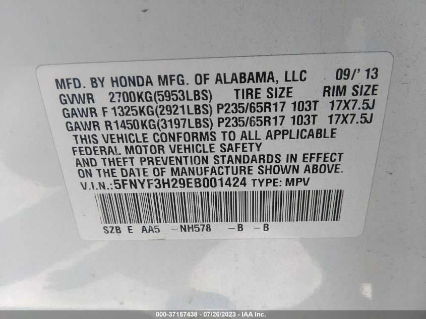 2014 HONDA PILOT LX - 5FNYF3H29EB001424