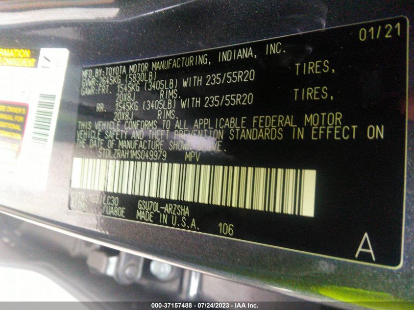 2021 TOYOTA HIGHLANDER XSE - 5TDLZRAH1MS049979