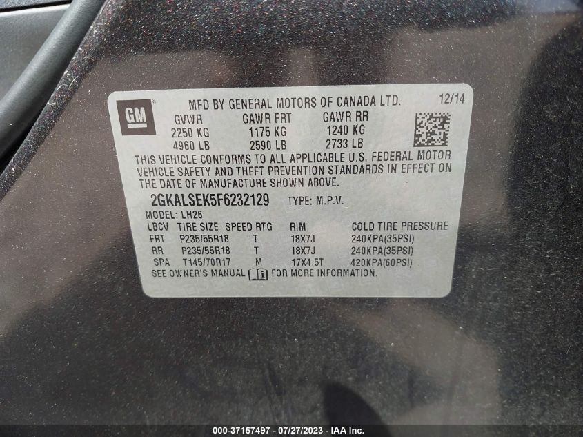 2015 GMC TERRAIN SLT - 2GKALSEK5F6232129