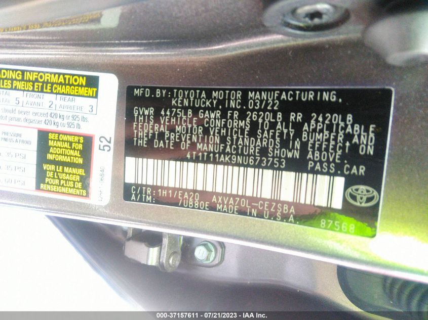 2022 TOYOTA CAMRY SE - 4T1T11AK9NU673753