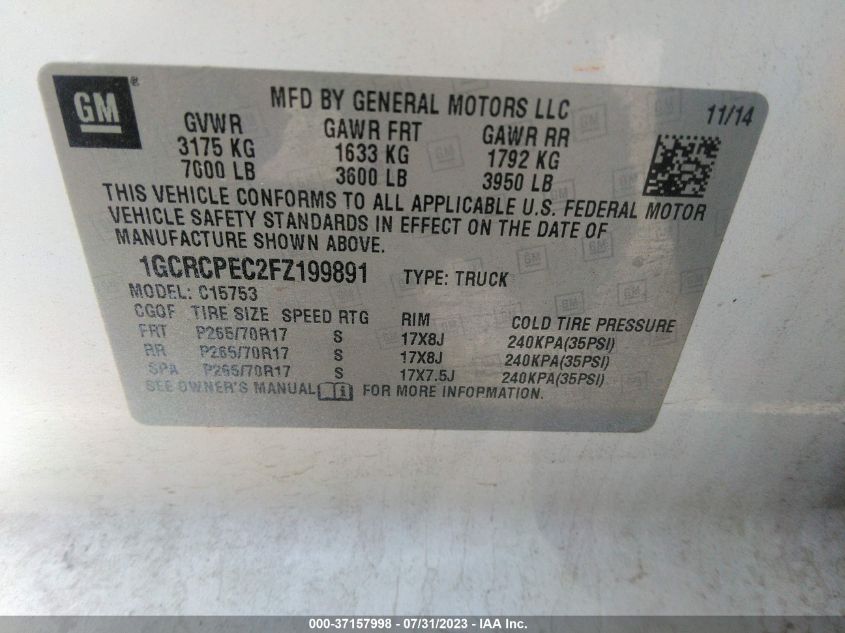 2015 CHEVROLET SILVERADO 1500 WORK TRUCK - 1GCRCPEC2FZ199891